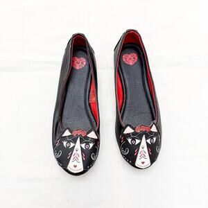 T.U.K. Black Red Day of the Dead Kitty Flats Ballet Shoes Size 7